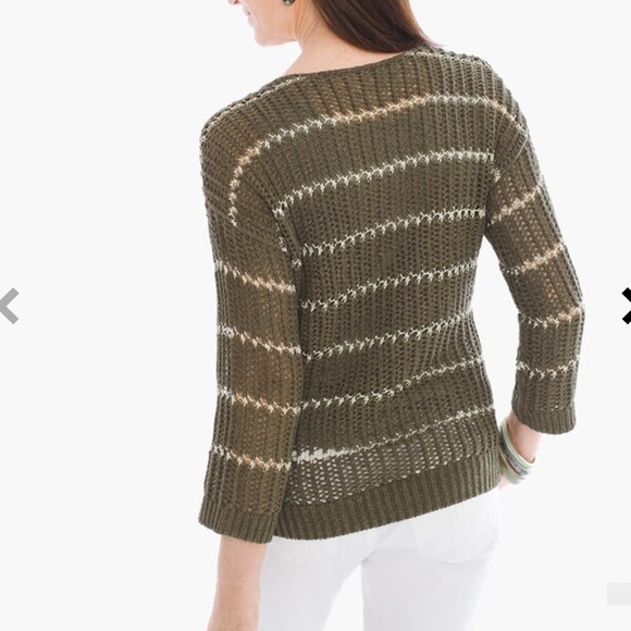 •CHICOS•SHINE STRIPED CHARLOTTE OPEN KNIT RIBBED 3/4 SLEEVE SCOOPNECK SWEATER 1 - Picture 3 of 14